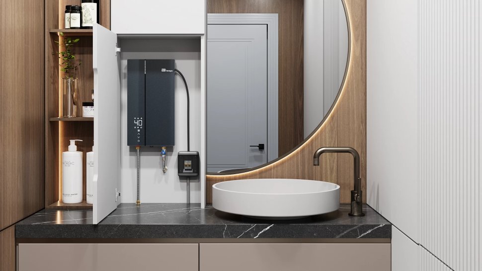 Проточный электрический водонагреватель E8 tempo RW90 синяя стеклянная панель в ДНР