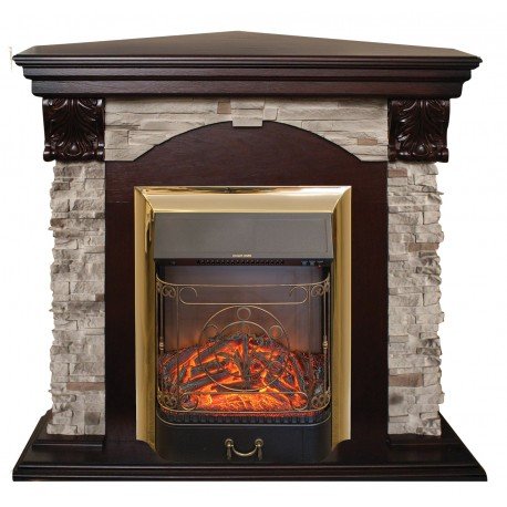 Каминокомплект RealFlame Dublin ROCK Corner STD/EUG AO с очагом Majestic s Lux Black/Brass в ДНР