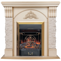 Электрокамин RealFlame Athena WT белый дуб с золотой патиной с очагом Majestic Lux Brass Электрокамин RealFlame Athena WT белый дуб с золотой патиной с очагом Majestic Lux Brass