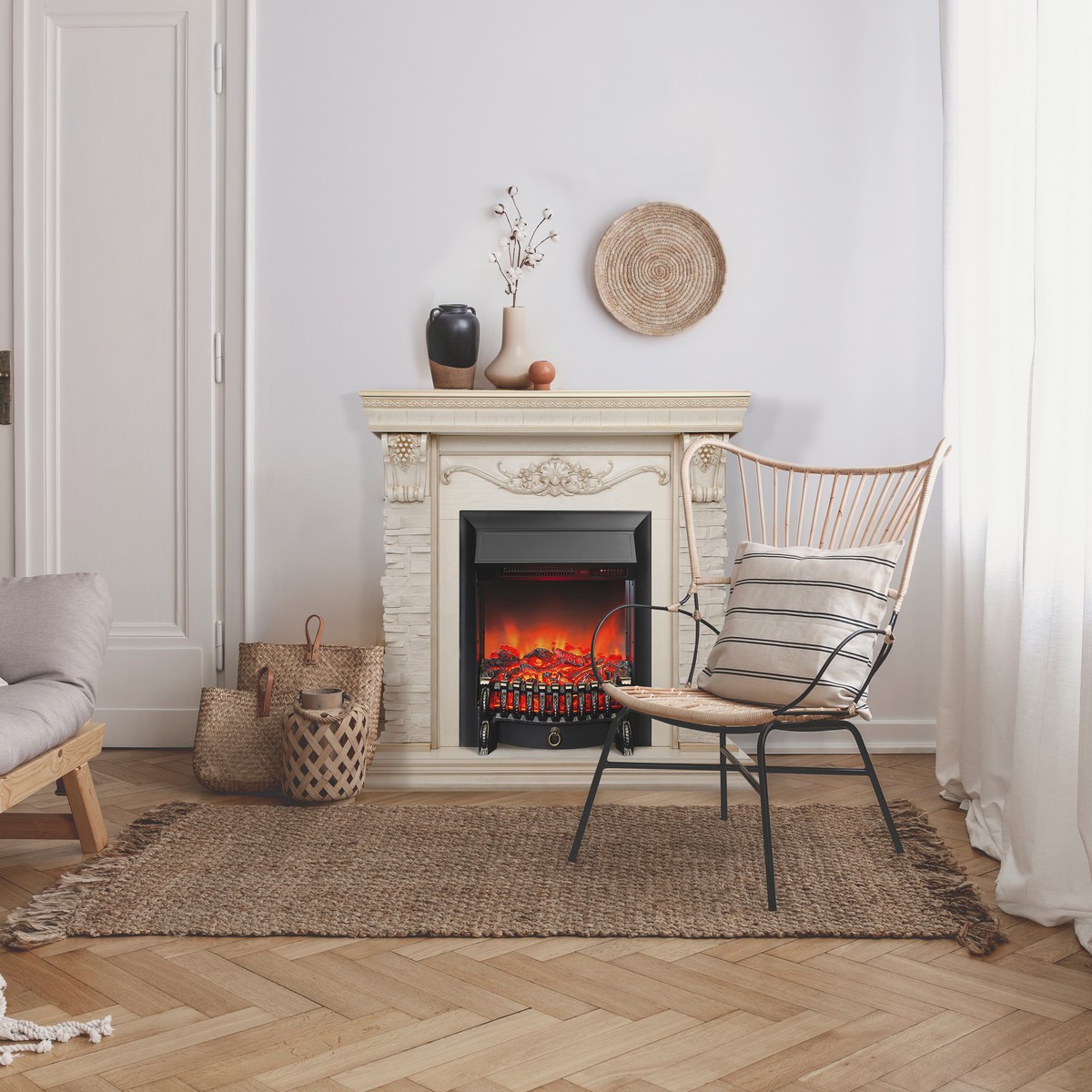 Электрокамин RealFlame Patricia WT белый дуб с золотой патиной с очагом Fobos Lux Black RC Электрокамин RealFlame Patricia WT белый дуб с золотой патиной с очагом Fobos Lux Black RC