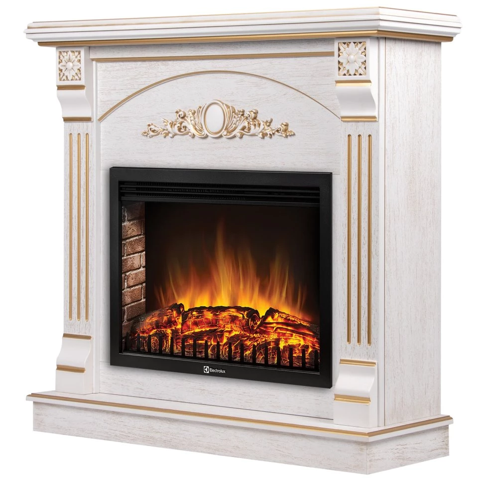 Каминокомплект Firelight Barocco 25 с очагом Electrolux EFP/P-2520LS белый дуб с золотой патиной в ДНР