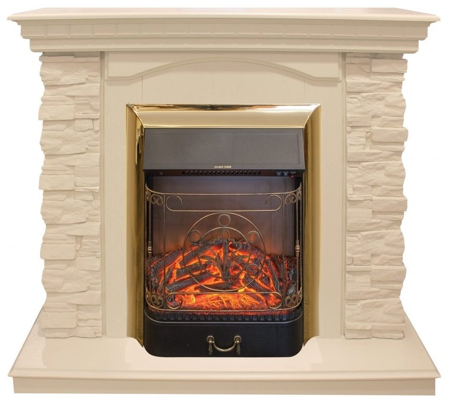 Каминокомплект RealFlame Elford STD/EUG/25'5/HL WT с очагом Majestic s Lux Black/Brass в ДНР