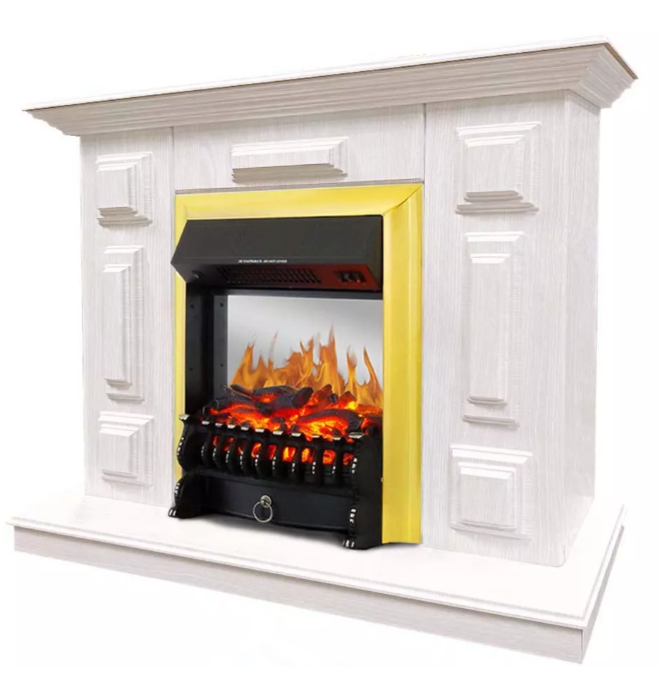 Каминокомплект Хорошие Камины Юпитер с очагом Royal Flame Fobos FX M Brass белое дерево в ДНР