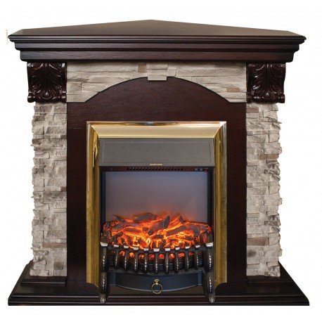 Каминокомплект RealFlame Dublin ROCK Corner STD/EUG AO очагом Fobos s Lux Black/Brass в ДНР