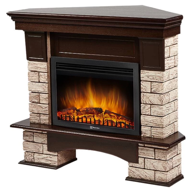 Каминокомплект Firelight Forte Wood 25U (угловой) с очагом Electrolux EFP/P-2520LS камень коричневый/шпон темный дуб в ДНР