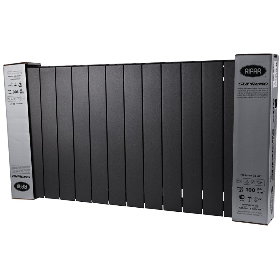 Биметаллический радиатор отопления Rifar Supremo 500 боковое подключение 14 секций антрацит в ДНР
