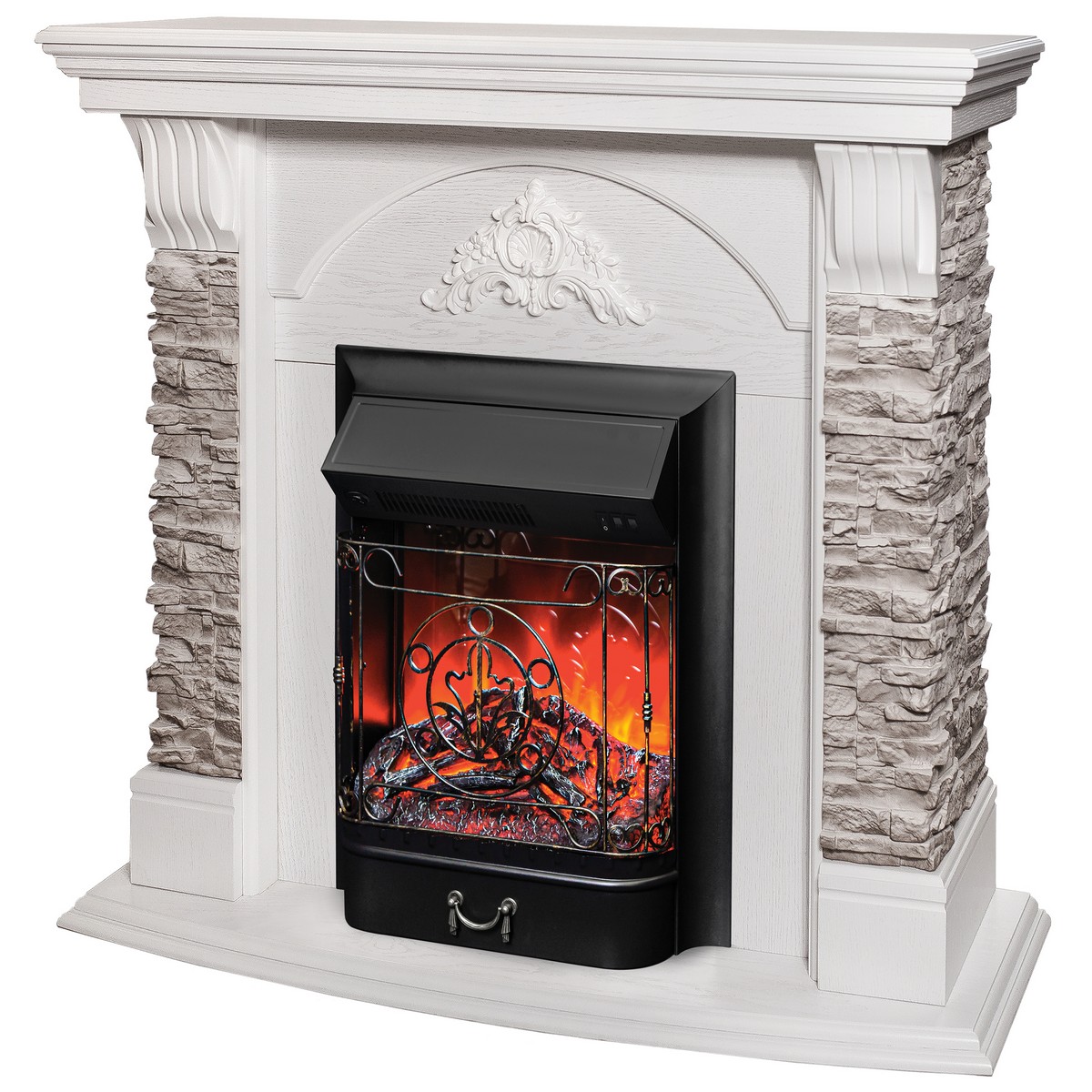 Электрокамин RealFlame Athena GR WT белый с очагом Majestic Lux Black Электрокамин RealFlame Athena GR WT белый с очагом Majestic Lux Black