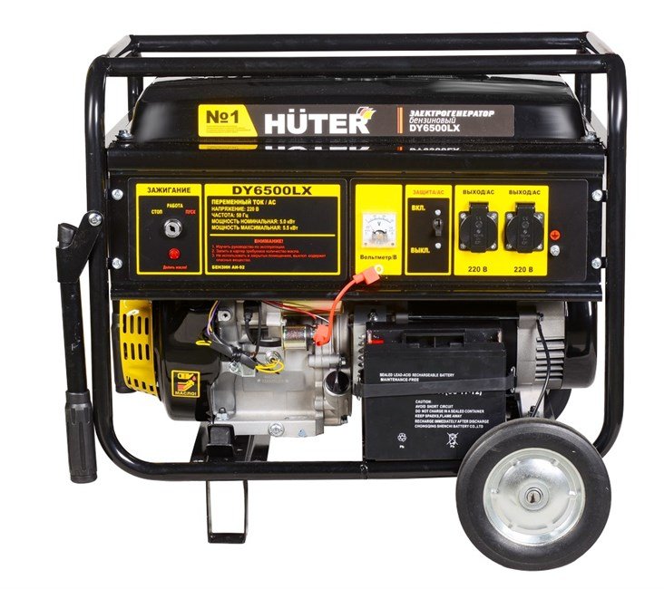 Бензиновый электрогенератор Huter DY6500LX с колесами Бензиновый электрогенератор Huter DY6500LX с колесами