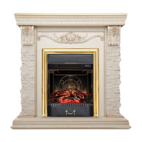 Электрокамин RealFlame Patricia WT белый дуб с золотой патиной с очагом Majestic Lux Brass Электрокамин RealFlame Patricia WT белый дуб с золотой патиной с очагом Majestic Lux Brass