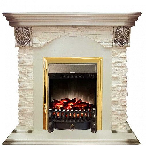 Каминокомплект RealFlame Dublin LUX  STD/EUG WT с очагом Fobos s Lux Black/Brass в ДНР