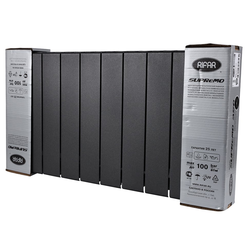 Биметаллический радиатор отопления Rifar Supremo 350 боковое подключение 10 секций антрацит в ДНР