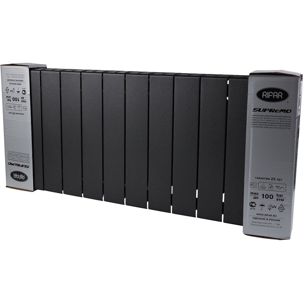 Биметаллический радиатор отопления Rifar Supremo Ventil SVR 350 12 секций нижнее правое подключение антрацит в ДНР