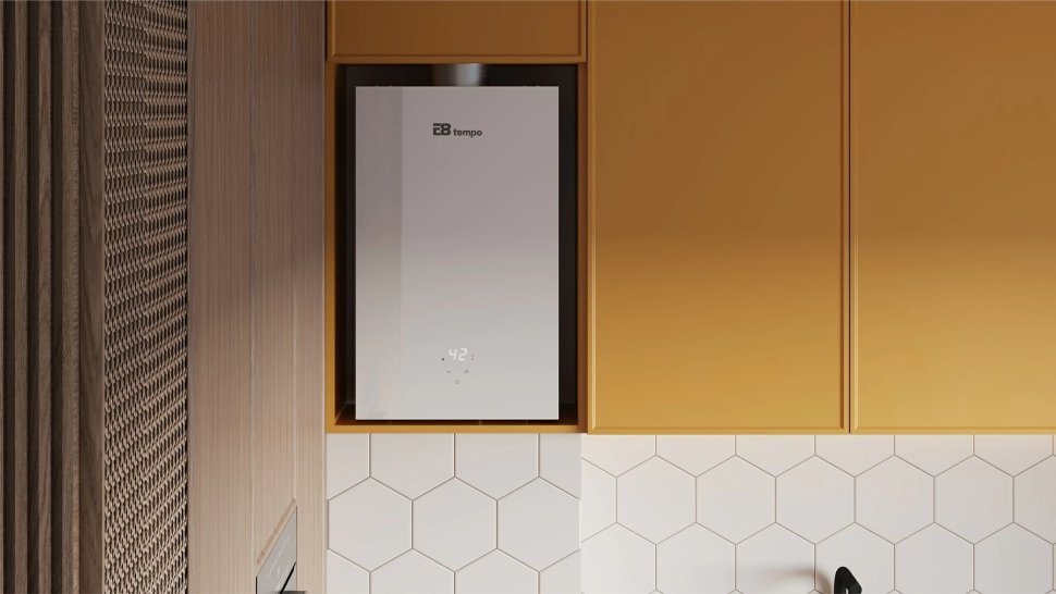 Проточный газовый водонагреватель E8 tempo E8WAY24 (белая стеклянная панель) в ДНР