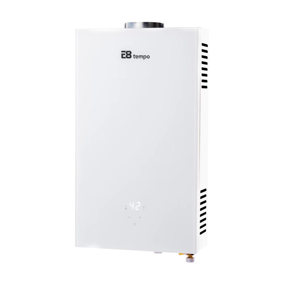 Проточный газовый водонагреватель E8 tempo E8WAY24 (белая стеклянная панель) в ДНР