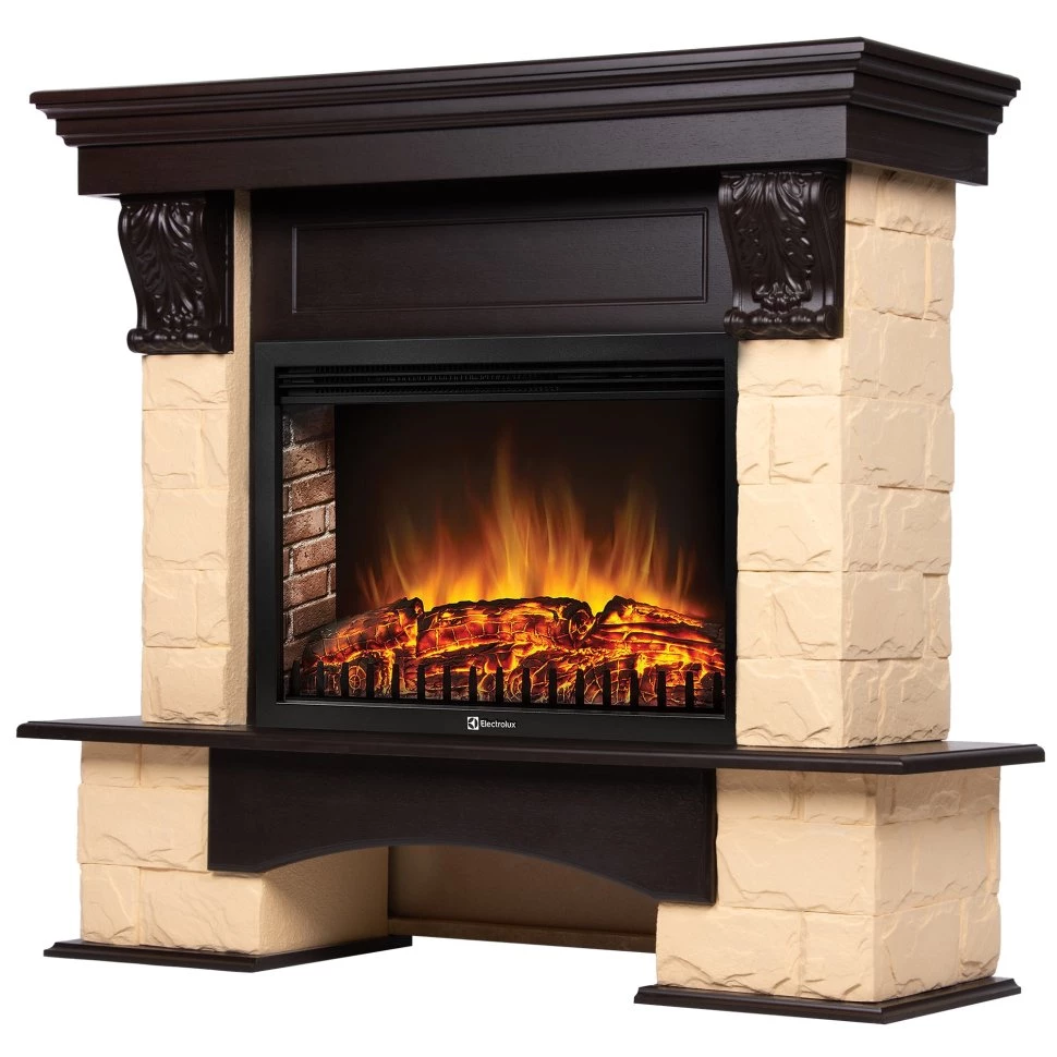 Каминокомплект Firelight Forte 25S с очагом Electrolux EFP/P-2520LS камень бежевый/шпон темный дуб в ДНР