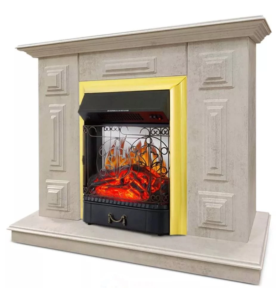 Каминокомплект Хорошие Камины Юпитер с очагом Royal Flame Majestic FX M Brass цемент в ДНР