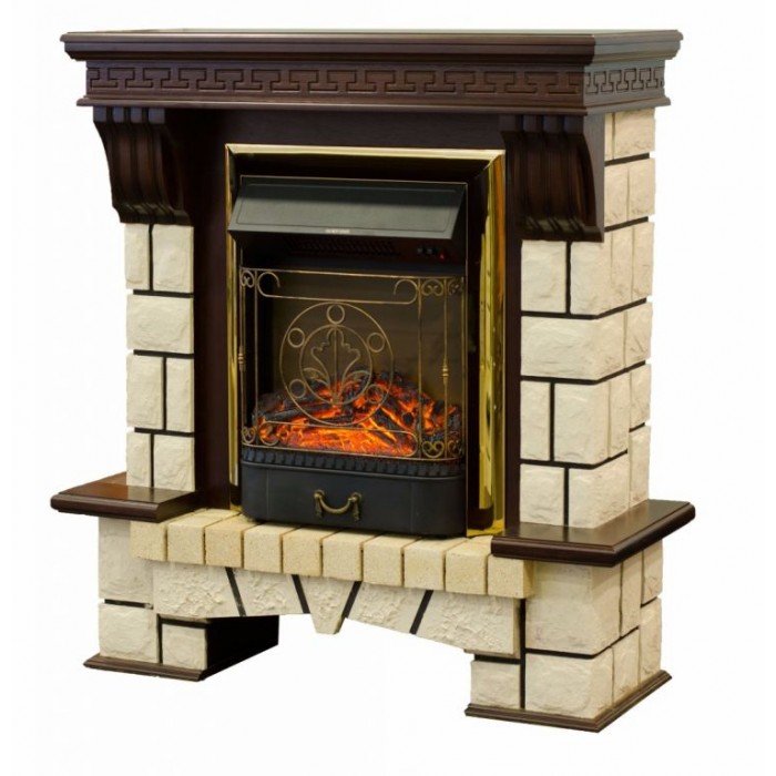 Каминокомплект RealFlame Stone new STD/EUG AO (DN) с очагом Majestic s Lux Black/Brass в ДНР