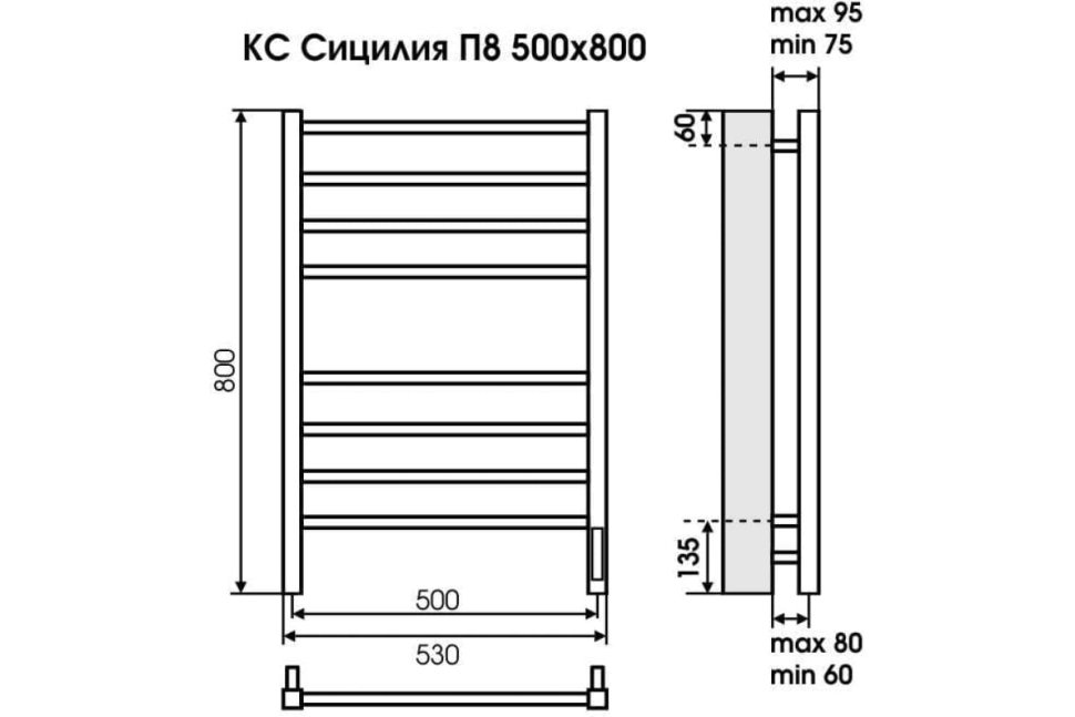 Электрический полотенцесушитель Terminus КС Сицилия П8 500х800 черный муар в ДНР