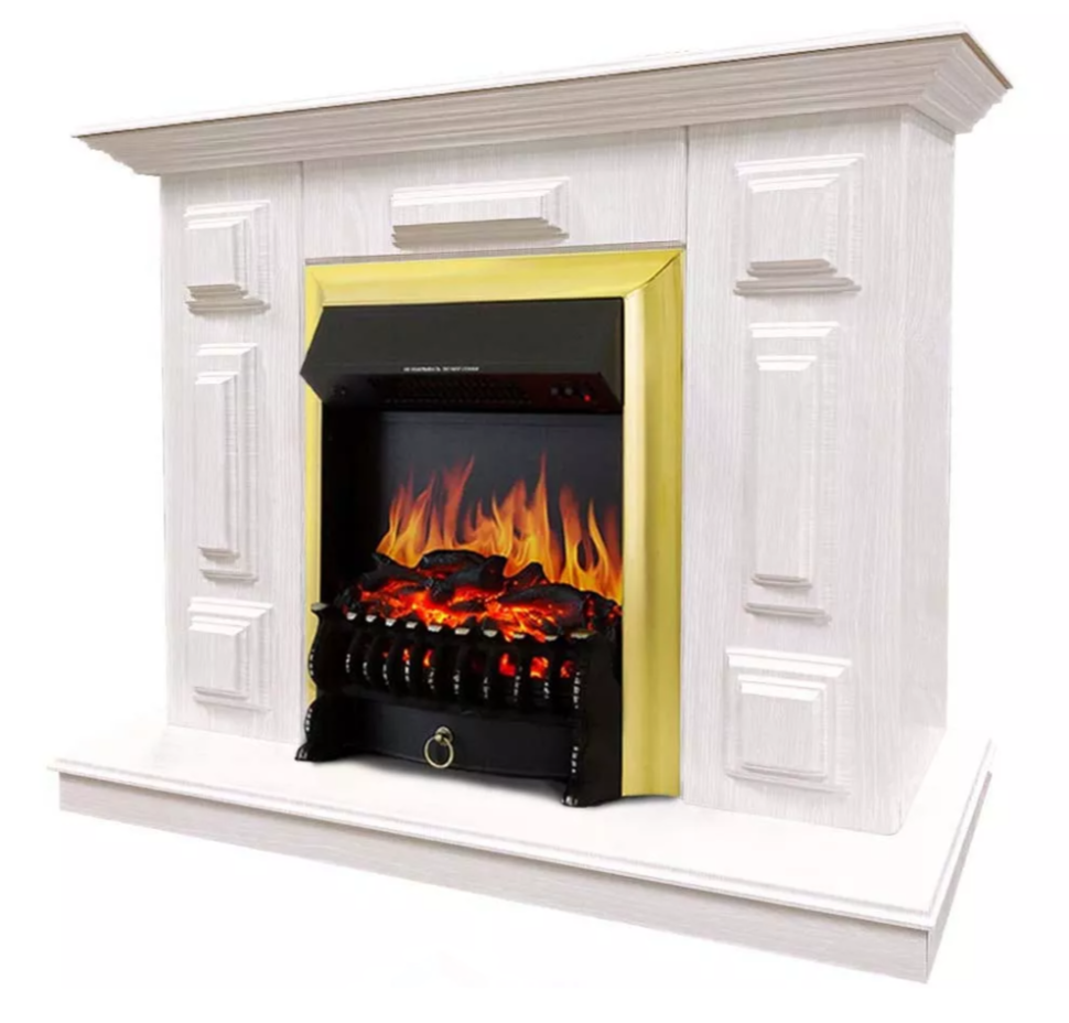 Каминокомплект Хорошие Камины Юпитер с очагом Royal Flame Fobos FX Brass белое дерево в ДНР