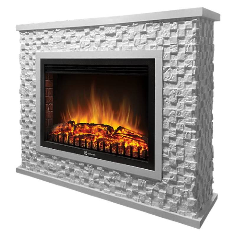 Каминокомплект Firelight Quadro 25 с очагом Electrolux EFP/P-2520LS камень песчаник античный белый/белая эмаль в ДНР