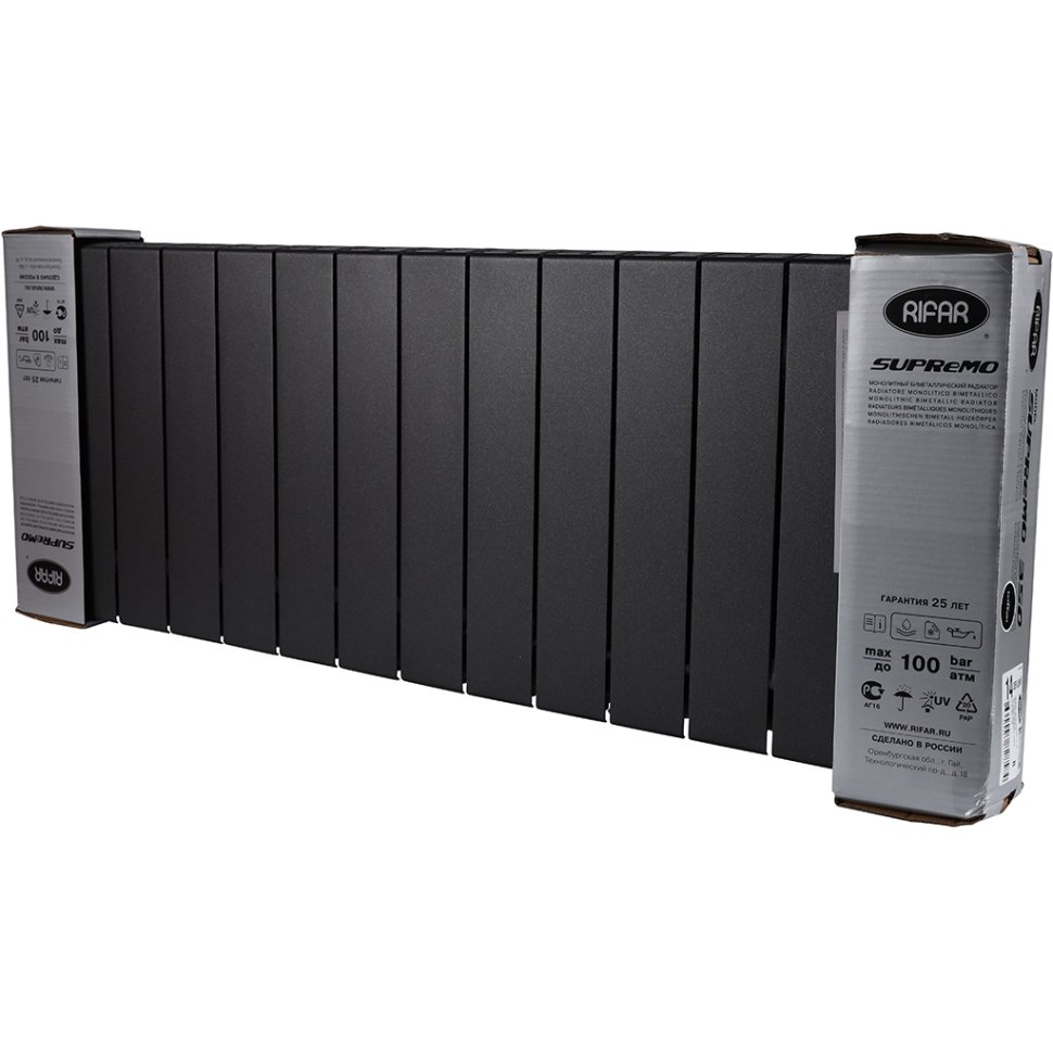 Биметаллический радиатор отопления Rifar Supremo Ventil SVR 350 14 секций нижнее правое подключение антрацит в ДНР