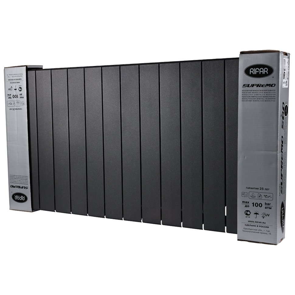 Биметаллический радиатор отопления Rifar Supremo Ventil SVR 500 14 секций нижнее правое подключение антрацит в ДНР
