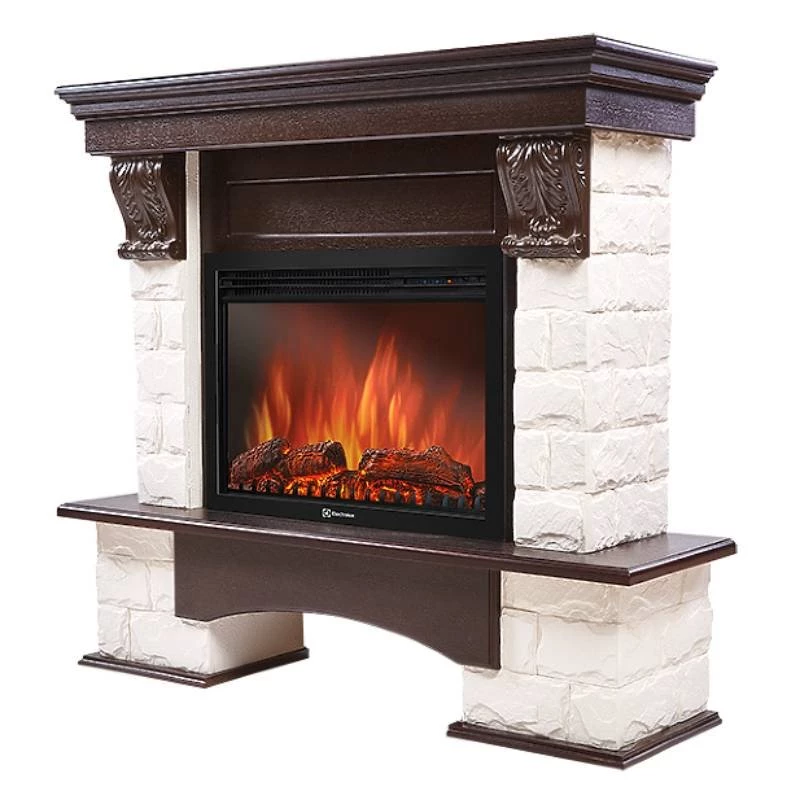 Каминокомплект Firelight Forte Forte 25S с очагом Electrolux EFP/P-2520LS камень белый/шпон темный дуб в ДНР