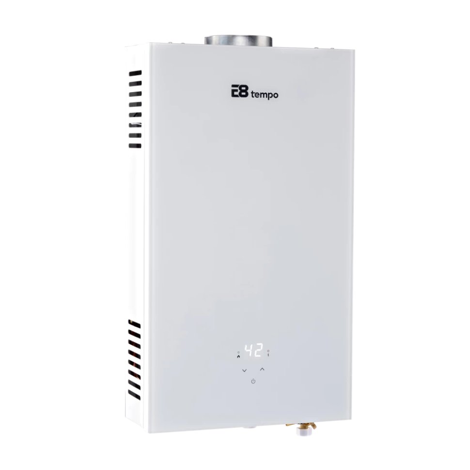 Проточный газовый водонагреватель E8 tempo E8WAY24 (белая стеклянная панель) в ДНР