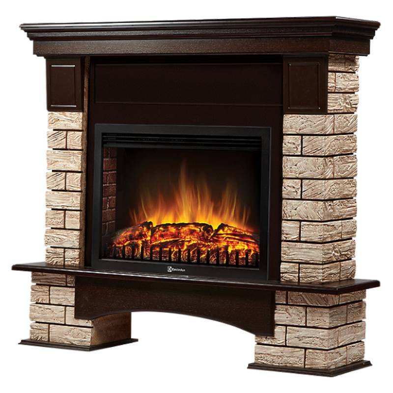 Каминокомплект Firelight Forte Wood 25 с очагом Electrolux EFP/P-2520LS камень коричневый/шпон темный дуб в ДНР