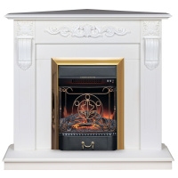 Электрокамин RealFlame Dominica Corner DN белый матовый с очагом Majestic Lux Brass Электрокамин RealFlame Dominica Corner DN белый матовый с очагом Majestic Lux Brass