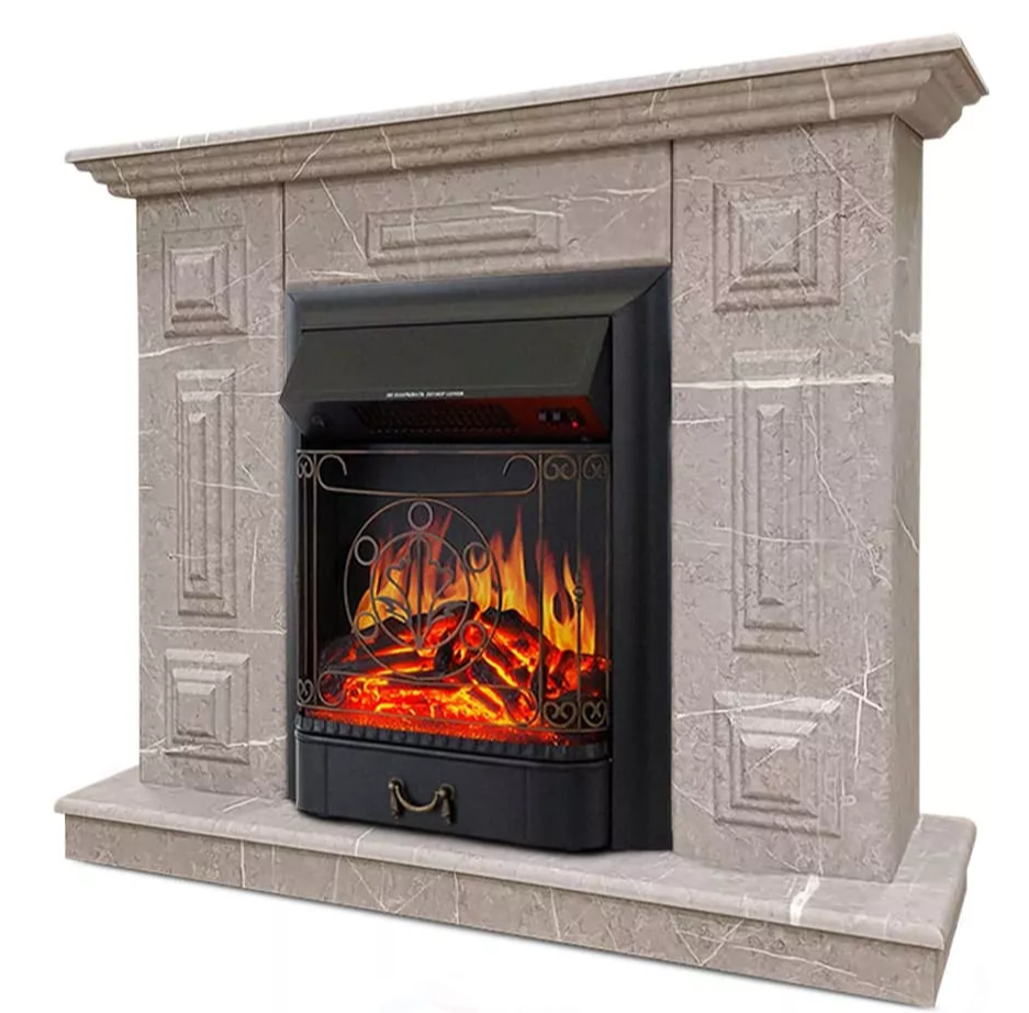 Каминокомплект Хорошие Камины Юпитер с очагом Royal Flame Majestic FX Black мрамор в ДНР