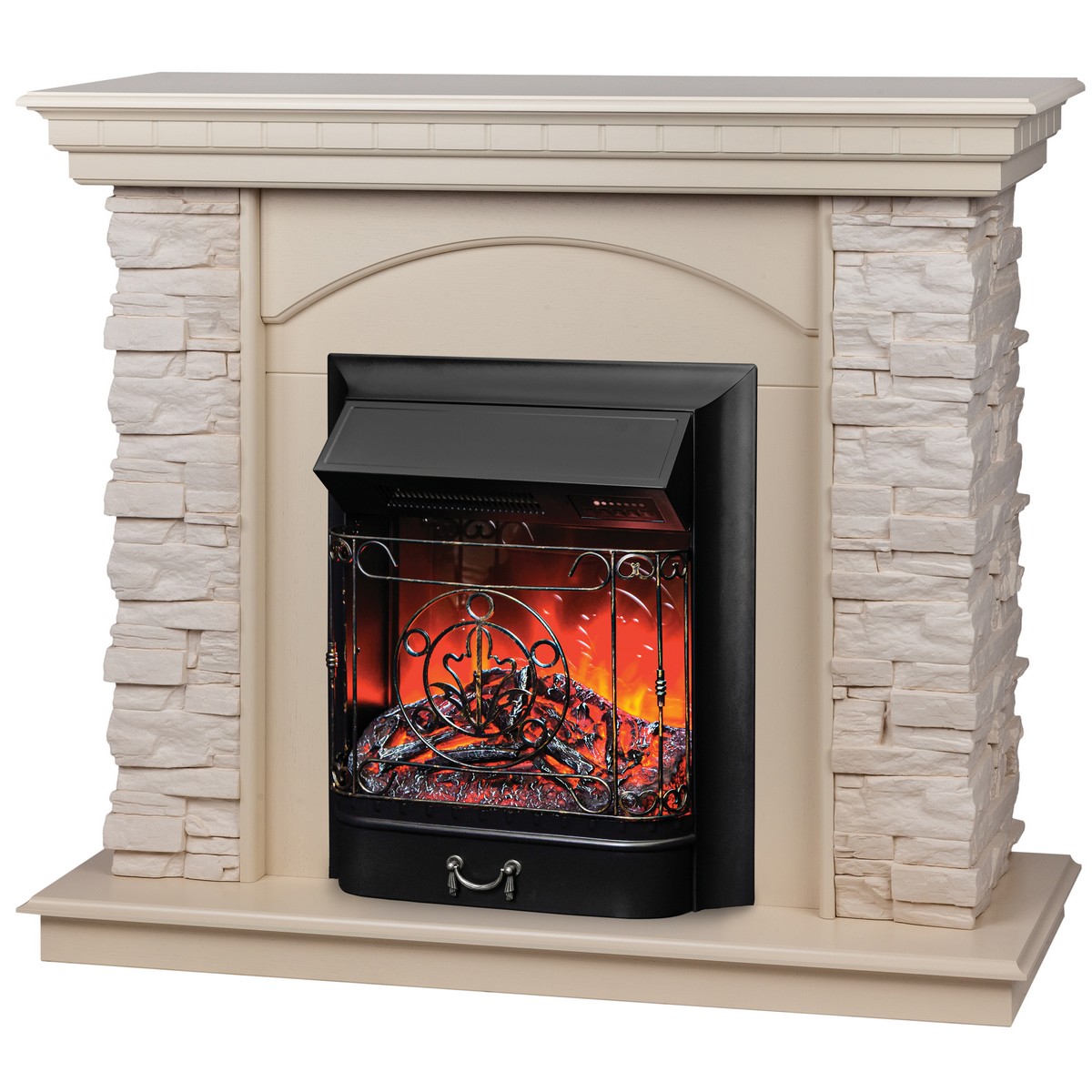 Электрокамин RealFlame Elford WT белый дуб с очагом Majestic Lux Black RC Электрокамин RealFlame Elford WT белый дуб с очагом Majestic Lux Black RC