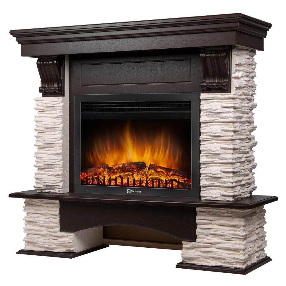 Каминокомплект Firelight Pietra Nuovo 25 с очагом Electrolux EFP/P-2520LS сланец белый/шпон темный дуб в ДНР