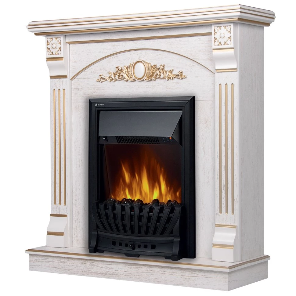 Каминокомплект Firelight Barocco Classic с очагом Electrolux EFP/P-1020LS белый дуб с золотой патиной в ДНР